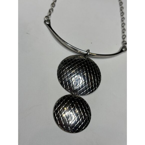 Silver-Tone Textured Double Disc Pendant Necklace With Adjustable Chain - Picture 6 of 8